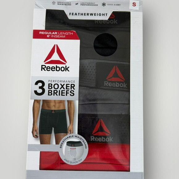 Reebok 3 Pack Featherweight Performance Boxer Briefs 6" Inseam Underwear Size S - Picture 2 of 8